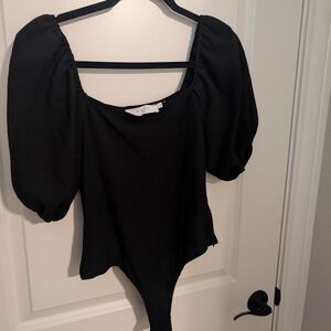 Astr Black Puff Sleeve Bodysuit